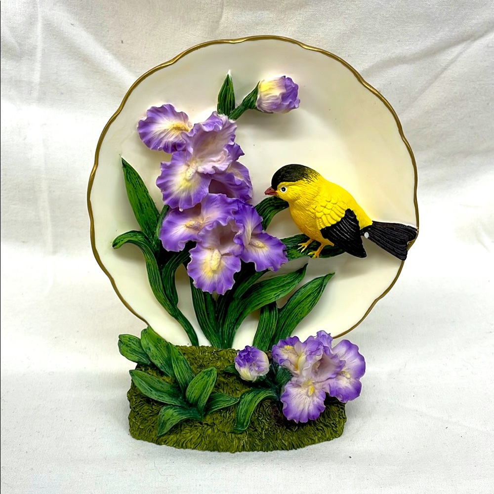Heritage house Hand painted Decorative Bird Plate with Purple Flowers